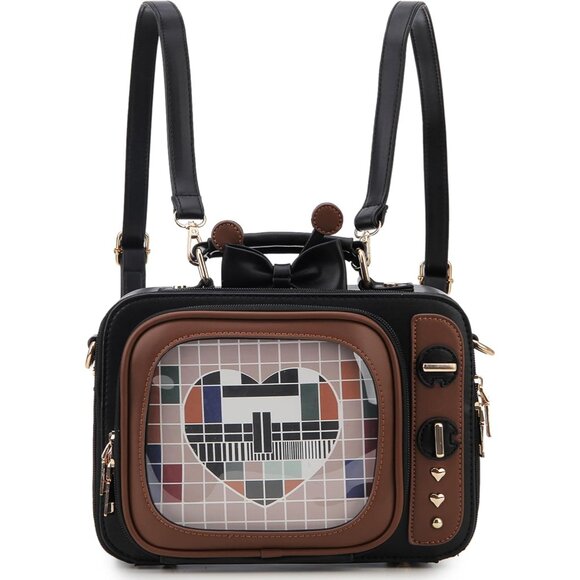 Retro TV Shaped Ita Bag Backpack Small Pin Display Bag with Inserts Black Casual main image 7